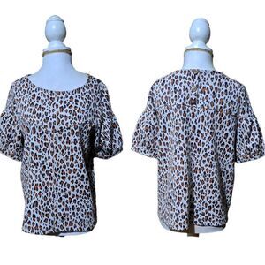 Anthropologie Current Air Animal Print Puff Short Sleeves Top Blouse Sz Small